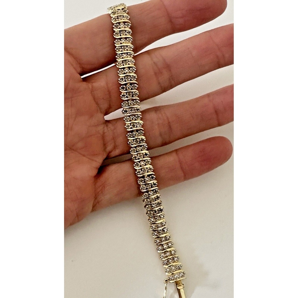 FAS Tennis Bracelet Gold Plated Thai 7.5 in Signed Stunning Dressy Safety Clasp